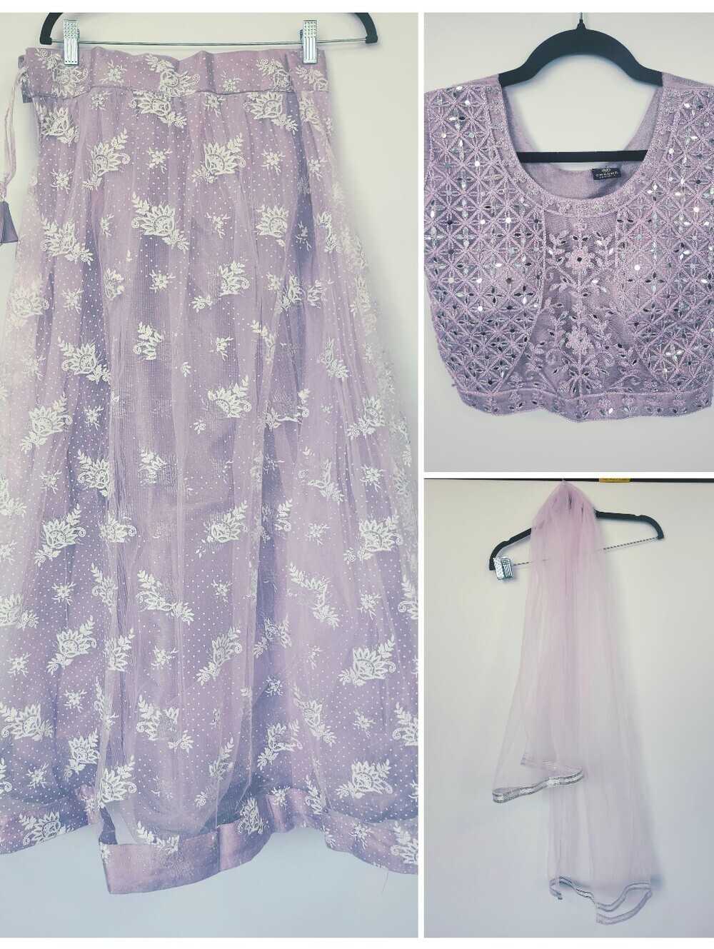 Lavender Embroidered Lehenga Skirt & Embellished Blouse Set